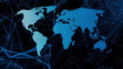 Fototapeta premium Abstract world map on a plexus background. Motion. Concept of social science and globalization.