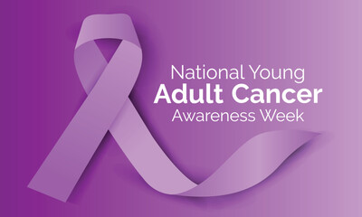 National Young Adult Cancer awareness week - first week in April .Lavender color ribbon Cancer Awareness Vector illustration.