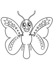 Cartoon butterfly black and white. Coloring book page for children