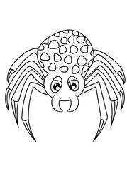 Black and White Cartoon Illustration of Spider Animal Character for Coloring Book