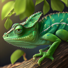green chameleon on a branch - AI