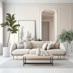 beautiful apartment large bright living room with sofa. Modern interior design. Space background for mockup. 3d rendering, interior background, living room, Scandinavian, generated by ai