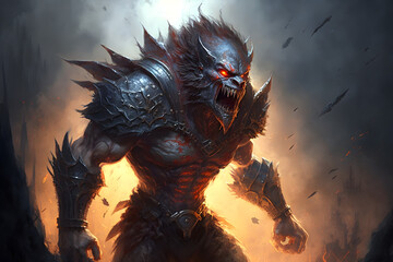 Werewolf from epic battle. Generative AI