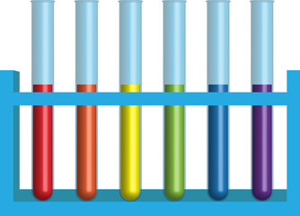 Test tubes in a rack containing different colored solutions, demonstrating various chemical reactions and the vibrant world of laboratory experiments and science exploration