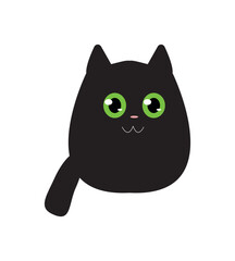 Black cartoon cat. Cute black cat. Cute cartoon black cat. Vector cartoon flat illustration. Funny playful kitten, on a white background.
