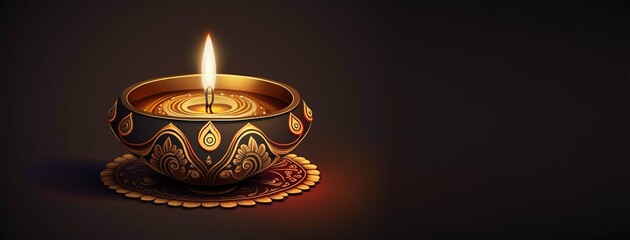 Happy Diwali - Illustration of Diwali Diya, generative ai - obrazy, fototapety, plakaty