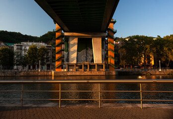 The La Salve bridge structure from below in Bilbao city