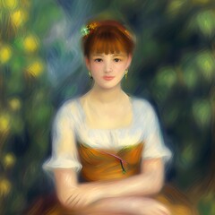 Portrait of a woman in impressionist style, fantasy, no real model ai Generated, generative AI, CGI graphics