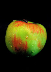 Green-red apple on a black background.