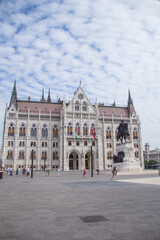 Equestrian statue of Gyula Andrassy at Lajos Kossuth Square in front of the Hungarian Parliament in Budapest, Hungary