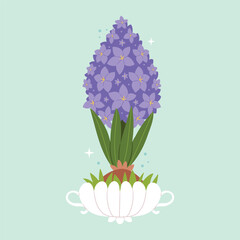 Purple hyacinth in a vintage pot. Spring mood, decor.