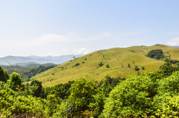 Fototapeta na wymiar Kuduremukh mountain range peaks, India