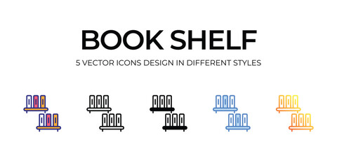 bookshelf Icon Design in Five style with Editable Stroke. Line, Solid, Flat Line, Duo Tone Color, and Color Gradient Line. Suitable for Web Page, Mobile App, UI, UX and GUI design.