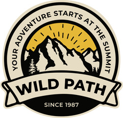 Mountain illustration, outdoor adventure. Vector format, suitable for logo, tshirt, badge, emblem or stamp