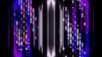 Green and purple lines on a black background. Motion.Bright multicolored light in different sections of the footage in 3d format shines and moves in different directions.