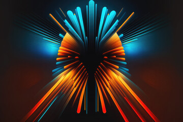 Bright rays of neon light and colorful glowing lines, abstract multicolor spectrum background. Generative AI illustration.
