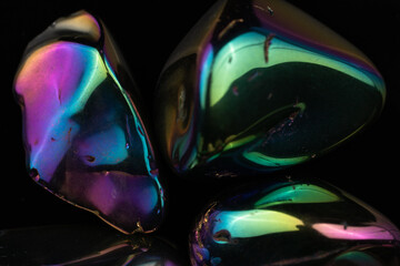 Damaged stones with iridescent surface
