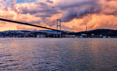 The bridge between Europe and Asia in Istanbul at sunset