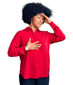 Young african american girl wearing casual clothes touching forehead for illness and fever, flu and cold, virus sick