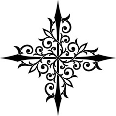 Stylized victorian gothic ornamental cross. Tattoo, design element, stencil type