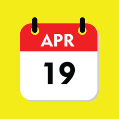 calendar with a date, 19 April icon with yellow background