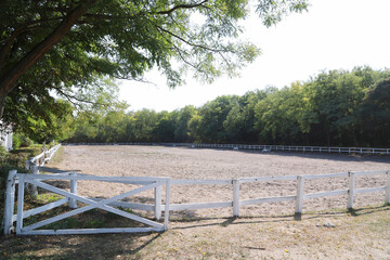 Beautiful photo of empty equestrian field for horse training