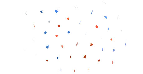 Festive background with confetti in the shape of stars in the color of the American flag.