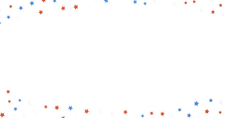 Festive background with confetti in the shape of stars in the color of the American flag.