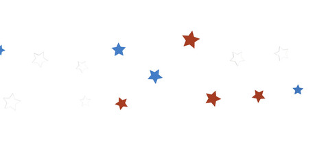 Red white blue shiny confetti stars on white background, isolate, tricolor concept,