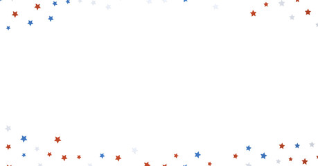 Red white blue shiny confetti stars on white background, isolate, tricolor concept,