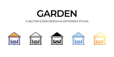 garden Icon Design in Five style with Editable Stroke. Line, Solid, Flat Line, Duo Tone Color, and Color Gradient Line. Suitable for Web Page, Mobile App, UI, UX and GUI design.