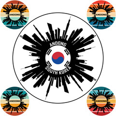 Andong South Korea Flag Skyline Silhouette Andong South Korea Lover Travel Souvenir Sticker Vector Illustration SVG EPS AI