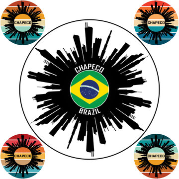 Chapeco Brazil Flag Skyline Silhouette Chapeco Brazil Lover Travel Souvenir Sticker Vector Illustration SVG EPS AI