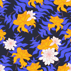 Blue and Yellow Flowers Seamless Pattern