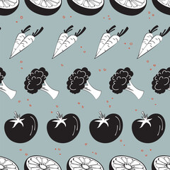 Cartoon Vegetable Healthy Ingredients Seamless Pattern