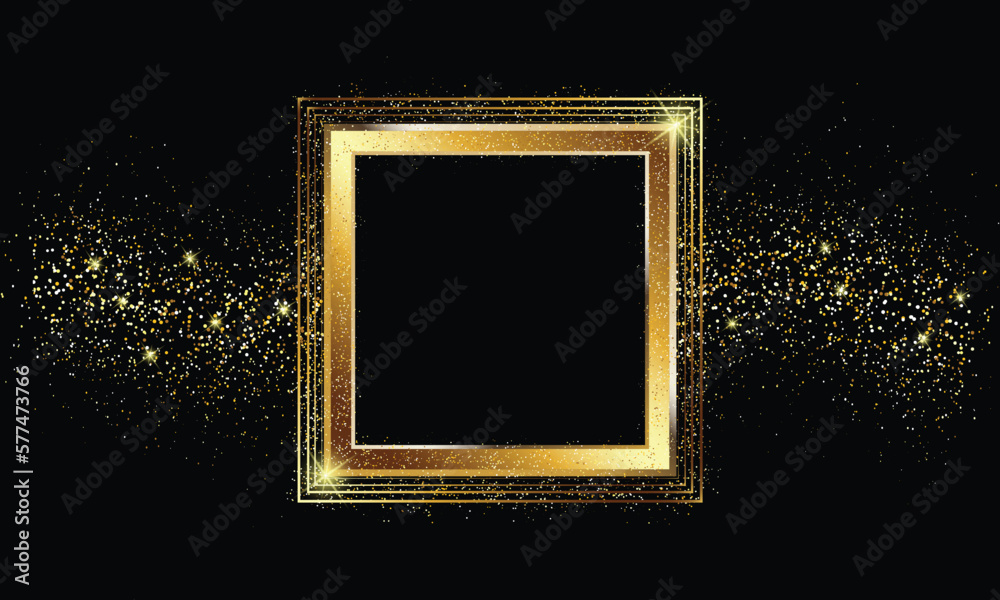 Wall mural gold frame on a black background with gold glitter