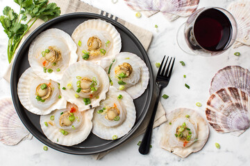 Garlic Scallops with Vermicelli on dining table