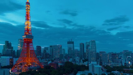 Sunset time-lapse of Tokyo Tower in Minato, Tokyo, Japan