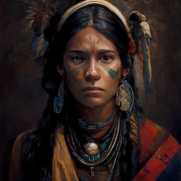 Retrato de indios americanos mirando a la c&aacute;mara o al frente ,  generado con IA.