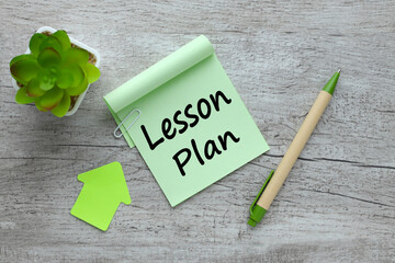 Lesson plan - text on green sticker. view from above