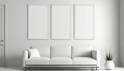 white sofa in a room, design room, white room, white interior