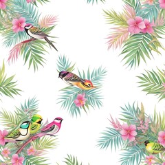 Naklejka premium Birds nd leaves pattern. Great for greeting cards, invites, prints. 