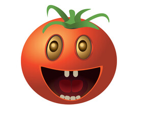 Cartoon tomato with a big smile on a white background. Vector illustration