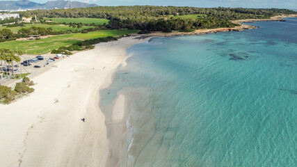 aerial view of paradisiac beach, sa coma, mallorca balearic islands