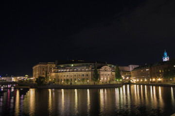 swedish parliament by night in stockholm