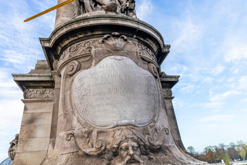 Memorial plaque engraved on the Alexandre III bridge in Paris, France