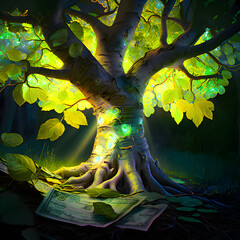 Money notes growing from a tree - AI
