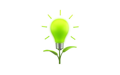 Green bulb with leaves eco concept. Recycle energy saving power concept, renewable, sustainable energy sources isolated on white background. 3d rendering