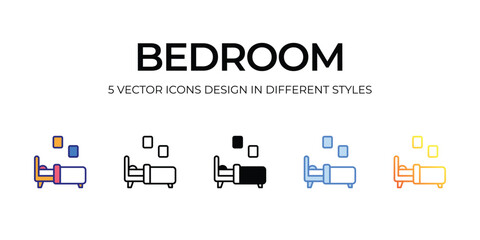 bedroom Icon Design in Five style with Editable Stroke. Line, Solid, Flat Line, Duo Tone Color, and Color Gradient Line. Suitable for Web Page, Mobile App, UI, UX and GUI design.