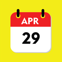 calendar with a date, 29 April icon with yellow background